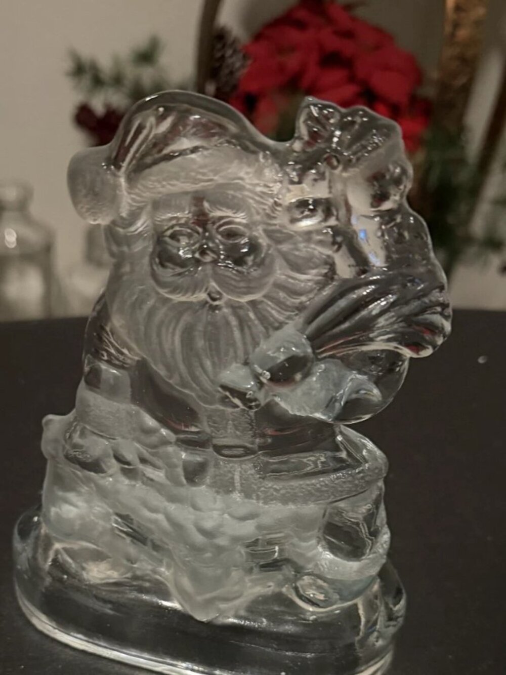 Santa Claus 7” Candle Votive Holder Christmas Holiday Frosted Glass Down Chimney